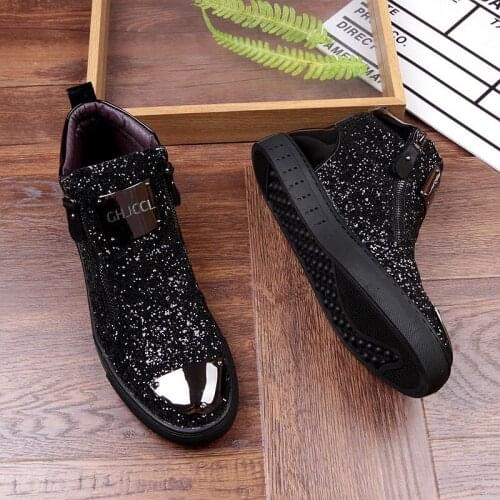 Sequins high-top shoes mens shoes nightclub fashion mens board shoes heighten fashion single shoe hairsty A4