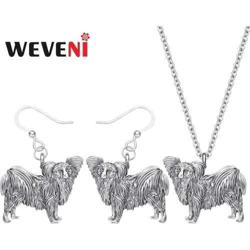 WEVENI Alloy Plated Antique Gold Papillon Dog Jewelry Sets Lovely Animal Earrings Necklace Accessory For Women Kids Fashion Gift