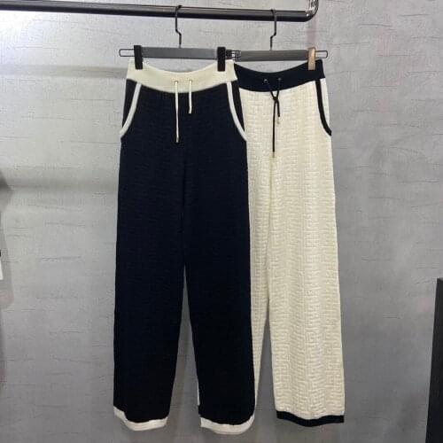 2021 Autumn High Quality Women Luxury 50% Wool Knitted Long Trouse Female Fashion Pants 2 Color Gdnz 8.08