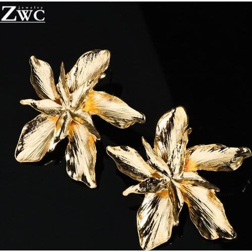 ZWC Creative Exaggeration Fashion Multi-layer Flower Stud Earrings for Women Wedding Metal Large Stereo Earrings Vintage Jewelry
