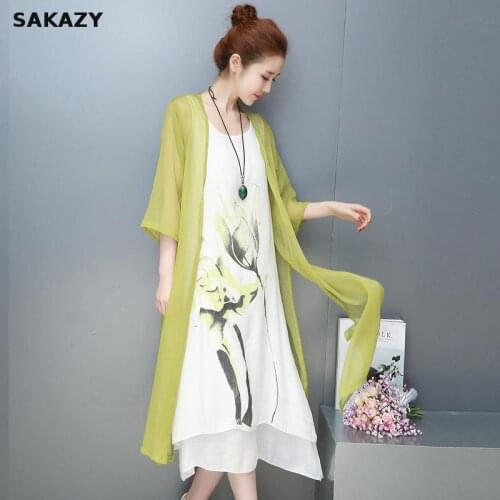 8 Colour Summer Ethnic Style Ink Printing Two-piece Set Women Dress Elegant Ladies Plus Size Cool Refreshing Dress Vestidos