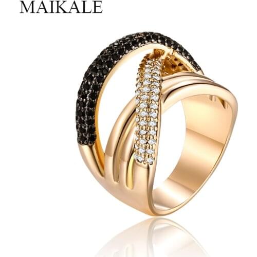 MAIKALE Luxury Big Rings for Women Black Zirconia Gold Gem Stone Wedding Band Rings Party Jewelry Accessories Punk Gifts