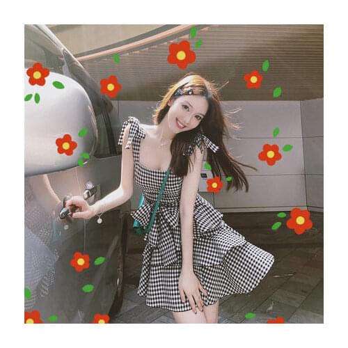 2020 summer vintage plaid girls dress bow elegant 14 16 years old teenage big size beach holiday College student dress