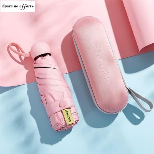 Five-holding sun umbrella sun protection UV folding umbrella female sunshade rain dual-use capsule compact portable pocket