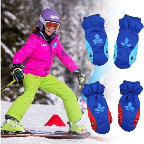 1Pair Winter New Children Print Cartoon Dolphin Ski Gloves Thicken Warm Gloves Kids Windproof Waterproof Non-slip Gloves