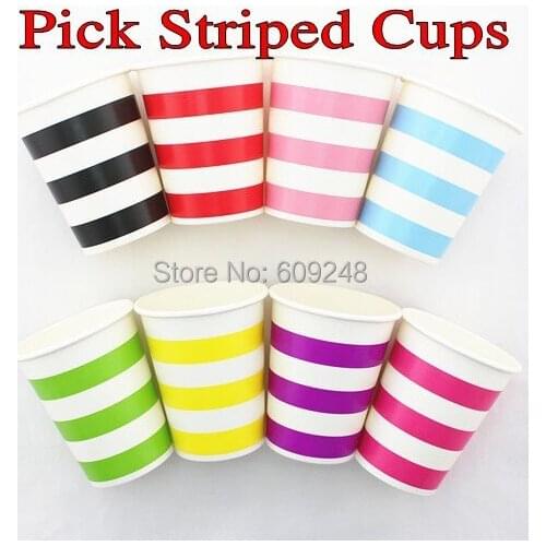 120pcs 90Z Mixed Colors Decorative Birthday Party Drinking Blue Black Red Green Yellow Pink Purple Striped Paper Cups Wholesale
