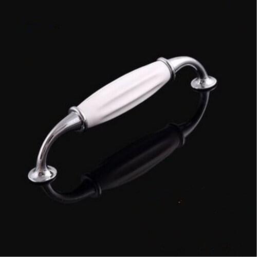 128mm White ceramic Dresser Handles Drawer Knob chrome Kitchen Cabinet Door Pull shiny Silver Furniture Pull Porcelain Handle 5"