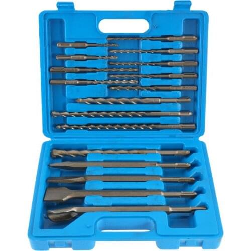 17Pcs/set Electric Hammer Bit Set Shank Impact Rotary Concrete Masonry Drilling Grooving Drill Bit wiht Plastic Box Round