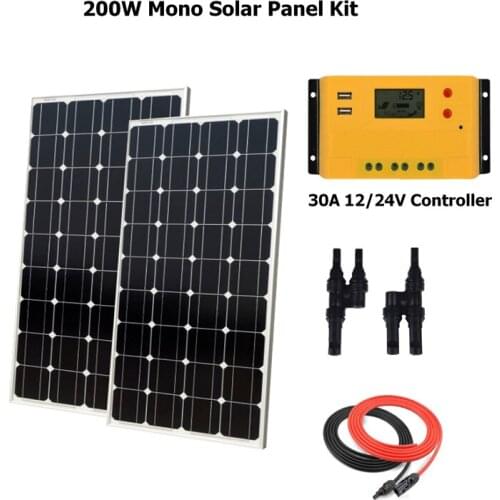 200W Monocrystalline Solar Panel Plate 18V Solar Charger For Car Battery solar panel Cell Module Kit w/ 30A LCD Solar controller