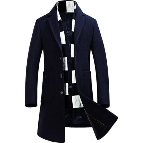 2020 Fashion Mens Wool Coat Mens Autumn Winter Coat Long Winter Jacket Men Warm Padded Overcoat Abrigo Hombre WXF467