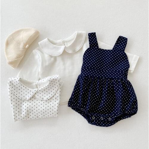 New Born Baby Clothing Sets for Girl Print Strap Rompers Playsuits + Long Sleeve T-shirts 2021 Autumn New Cotton Kids Clothes