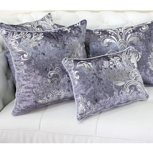 Grey Bronzing Velvet Home Decor Pillow Cover with Tassel Edg Cushion Cover Velvet Decorative Pillowcase Decorative Pillowsham