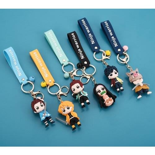 Acrylic Anime Demon Slayer Keychain Cute Brinco Blade Of Ghost Key Chain Kamado Tanjirou Cosplay Pompom Yaiba Keyring Pendant