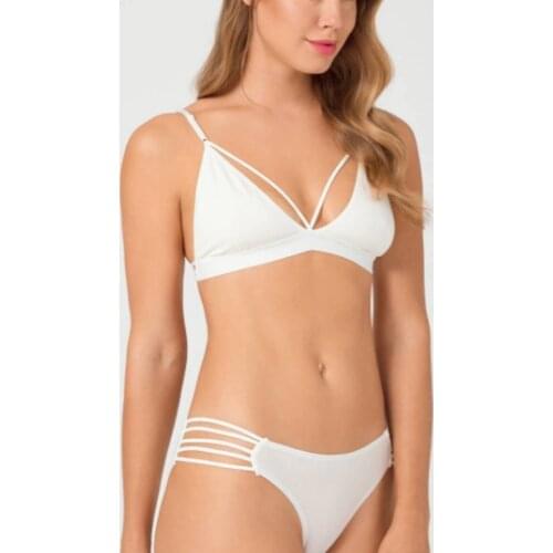 Womens Underwear White String Detail Flexible Coated Unbalanced Minimizer Bra Set Sexy Hot Brazilian suit Bride 2 pcs