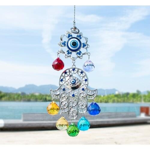 H&D Chakra Energy Crystal Balls Suncatcher Hamsa Hand of Fatima Turkish Blue Evil Eye For Home Garden Hanging Decor Lucky Gift