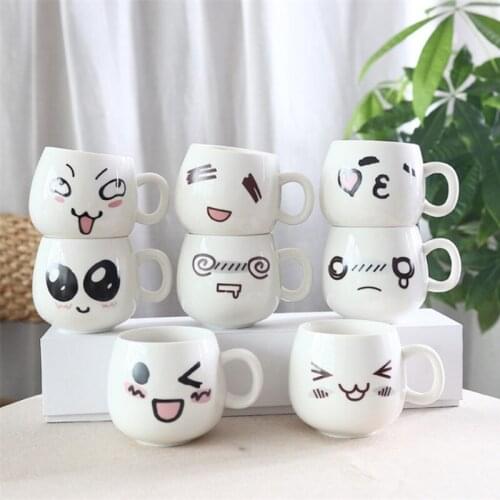 320ml Creative Fun Cute Face Mugs White Pottery Ceramic Cup Tea Coffee Milk Mug With Handle