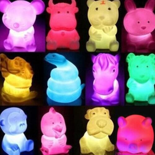 Cute Chinese Zodiac Animal Shaped LED Flashing Color Changing Decor Night Light