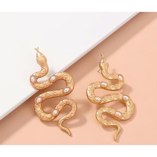 Minar Personality Matte Gold Color Twisted Snake Earrings for Women 2020 Metal Alloy Imitation Pearl Snake Drop Earrings Brincos
