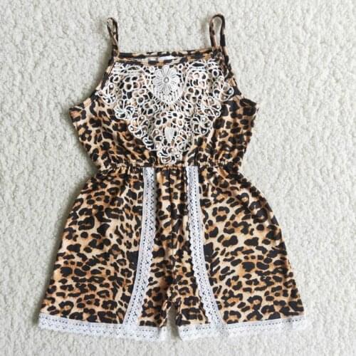 Fashion Design Girls Boutique Jumpsuit Leopard Print Lace Embellished Sling Shorts Jumpsuit Toddler Girl Costume
