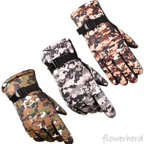 Men Winter Cycling Skiing Thickening Plus Velvet Camouflage Windproof Cotton Warm Motorcycle Gloves Outdoor Sports New Year Gift
