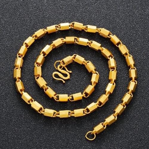 Exaggerated Cuban Link Chain Male Necklaces Big Long Solid 24K Gold Necklace for Men Male Accesories Collier Halsketting Collar