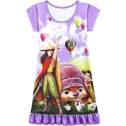 Raya and The Last Dragon Girls Sleepwear Short Sleeve Princess Nightdress Cartoon Children Casual Clothes Kids Dresses for Girls