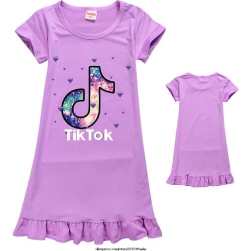 Tik Tok Girls Princess Nightgowns Summer Childrens Clothing Children Short Sleeve Cartoon Nightdress Kids Knitted Sleepwear