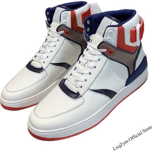 High-Top Lace Up Casual Sneakers Ladies Colour Mixture Real Leather Designer Platform Shoes Autumn Trainers Shoes Women