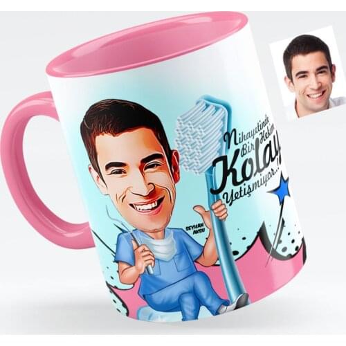 Personalized Mr Dentist Caricature Of Pink Mug cup-2