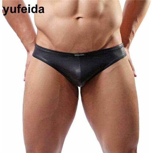 Sexy Men Underwear Briefs PU Leather Low-rise Underpants Lingerie Mens Briefs Bikini Shorts Male Gay Sissy Panties Penis Pouch
