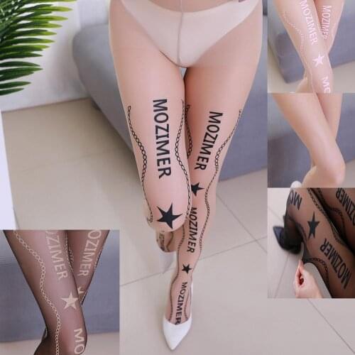Sexy France Fashion New Designs Mozimer Brand Letter Tights Chain Stars Print Pantyhose Womens Transparent Stockings