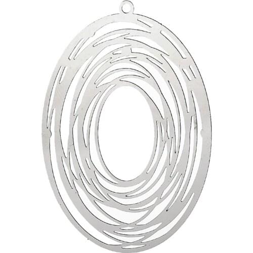 DoreenBeads Stainless Steel Charm Pendants Oval Silver Color Circle Hollow 57mm(2 2/8") x 40mm(1 5/8"), Thickness: 0.3mm, 10 PCs