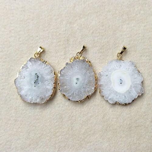 5pcs clear Druzy big Quartz Slice Gold color Edge charms,Natural Sun Flower Quartz Pendant Bead Jewelry necklace Making PD245