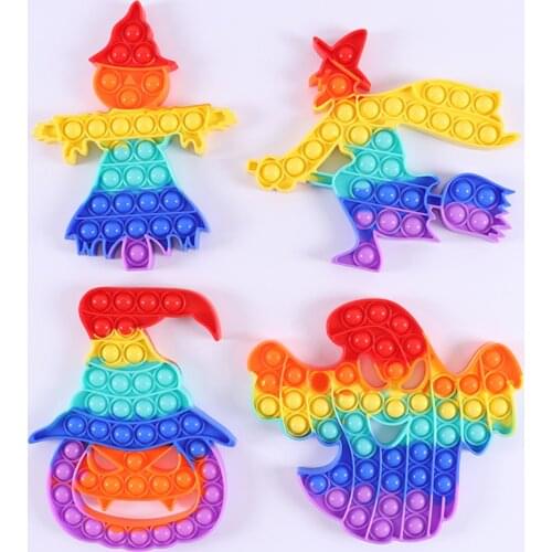 Rainbow Hot Push Bubble Fidget Toys Autism Needs Squishy Antistress Toy Halloween Pumpkin Adult Stress Relief Toy Gift