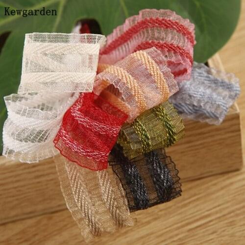 Kewgarden 5/8" 16mm 1" 1.5" Wavy Stripe Tulle Organza Ribbon DIY Hairbow Accessories Ribbon Handmade Tape Packing Riband 10 Yard