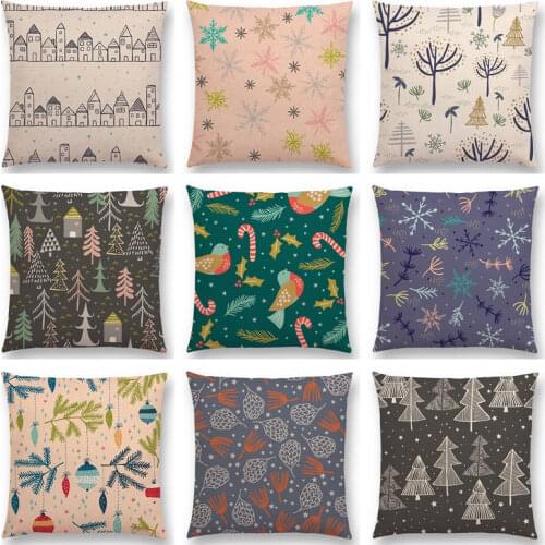 Merry Christmas Happy New Year Flowers Plants Tree Leaf Ball Gift Printing Floral Colorful Cushion Cover Nice Pillow Case