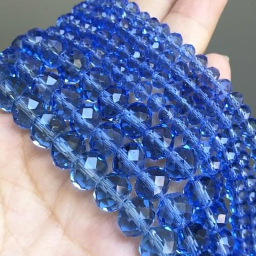 Natural Faceted Blue Crystal Glass Beads Loose Round Rondelle Beads For Jewelry Making DIY Bracelet Necklace 4/6/8/10/12mm 15"