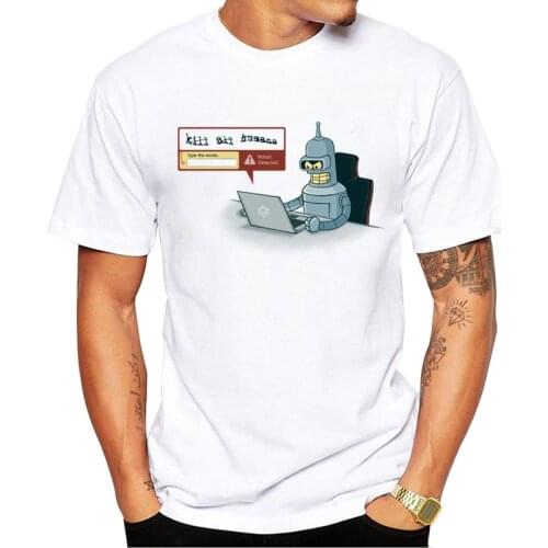 TEEHUB Newest Cartoon Men T-Shirt Short Sleeve Tops Vintage Robot Detector Printed Tshirts Cool t shirts Essential Tee