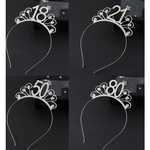 16/18/21/30/40/50/60/80 Birthday Party Tiara Crown Headband Hair Loop Decoration Birthday Gift Tiara For Girls Hair Head Accesso