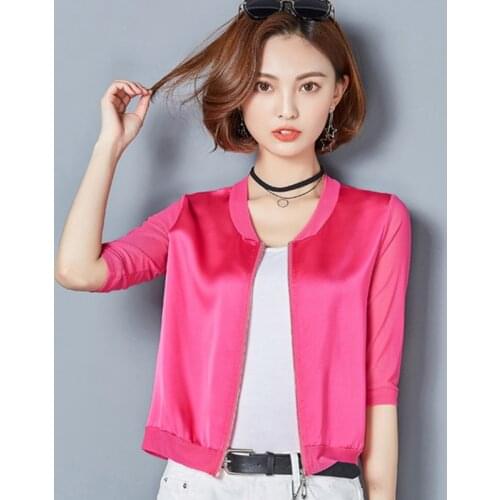 2020 spring summer satin seven-point sleeve baseball uniform loose jacket short paragraph sunscreen clothing cardigan blousele53