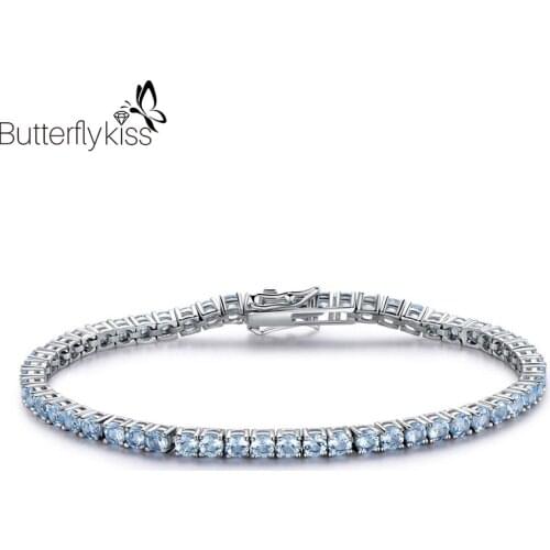 BK Luxury Created Nano Sky Blue Topaz Bracelets Real 925 Sterling Silver Bracelets Romantic For Women Gifts Wedding Fine Jewelry