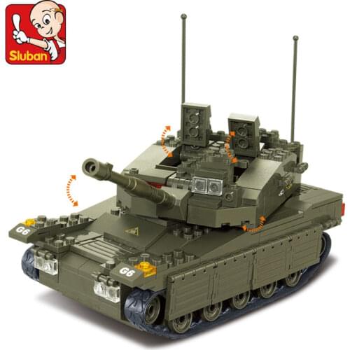 Military Army War Merkava Tank SLUBAN Assembled Model Heavy Machine Tank Building Blocks Soldiers Figures Bricks Kids Toys Boys