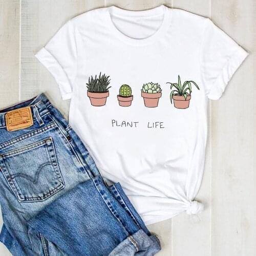 Women Lady Plant Summer Short Sleeve Cactus Print Ladies T Tee Tshirt Womens Female Top Shirt Clothes Graphic Clothing T-shirt
