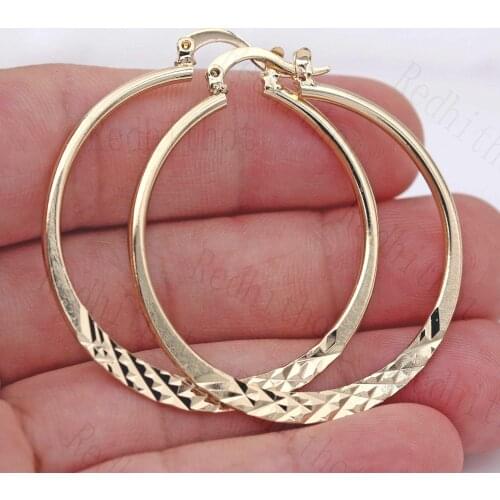 18K Gold Filled Earrings Carving Square Round Hoop Stud Bohemia Women Party