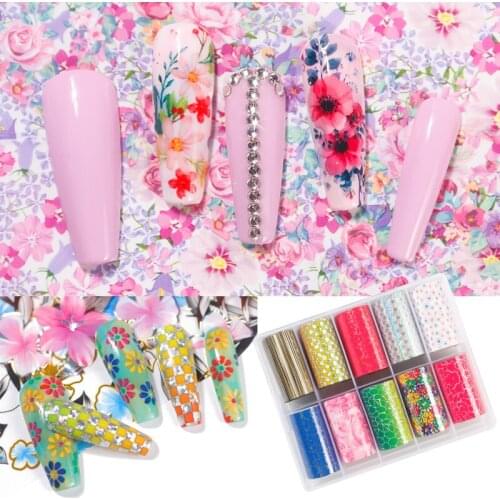 1Box Flower Print Nail Art Foil Transfers/Holographic Starry Sky Wraps Nail Foil/Nail Decoration Foil Transfer Stickers*10ROLL