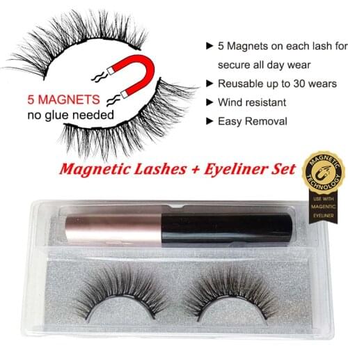 1 pair 3d false mink with 5magnetic eyelashes and eyeliner set wholesale magnetic lashes naturanl clip set in bulk makeup tools