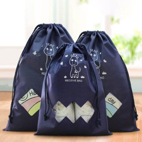 1pcs Cute Cartoon Animal Portable High-capacity Non-woven Shoe Bag Drawstring Waterproof Travel Organizer Home Storage Tools