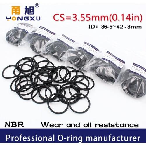 10PC/lot Rubber Ring NBR Seal O-Ring CS3.55mm ID36.5/37.5/38.7/40/41.2/42.3*3.55mm Ring Seal Gasket Nitrile ORing Oil Resistance