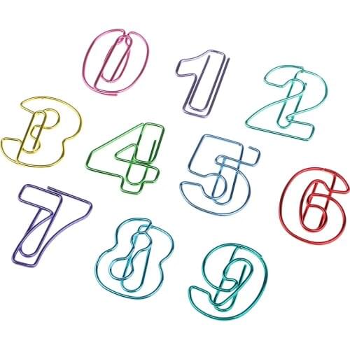 10pcs Multicolors 0-9 Numbers Metal Paper Clips Bookmarks Stationery Office School Supplies Photo Document Pages Clamps 20x25mm