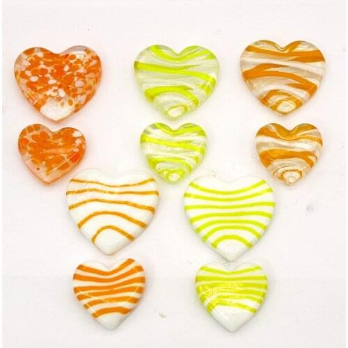 10pcs Custom Murano Flat lampwork handmade Glass Heart shaped Ornaments wedding Christmas holiday home decoration accessories